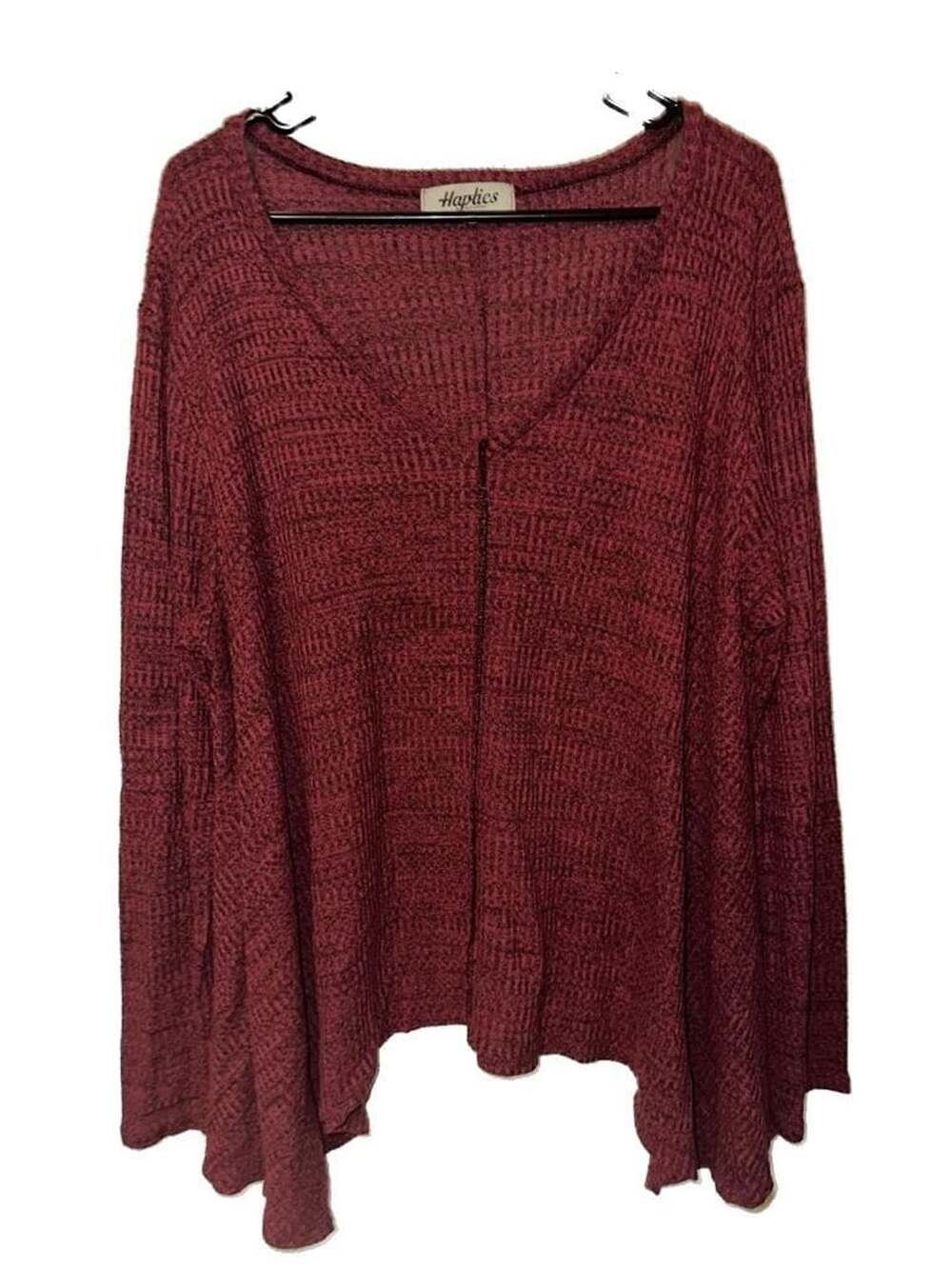 Haptics by Holly Harper Maroon Waffle Knit V-Neck Long Sleeve Tunic Sweater